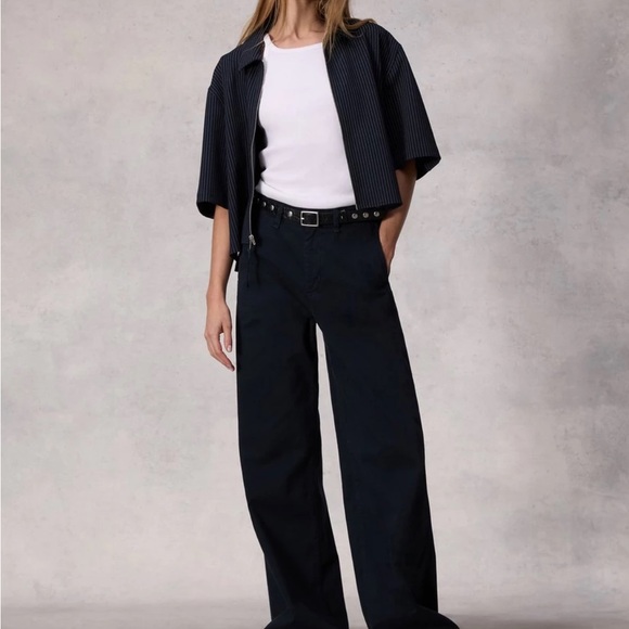 Sofie Wide Leg Cotton Chino In Navy - Picture 13 of 13